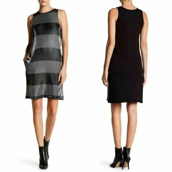 Three Dots Dress Gold  Metallic Stripes Sleeveless Dress Size X-Small - Picture 1 of 8